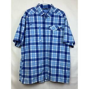 Under Armour Men's Size 2XL Blue/White Short Sleeve Button Down Vented Shirt